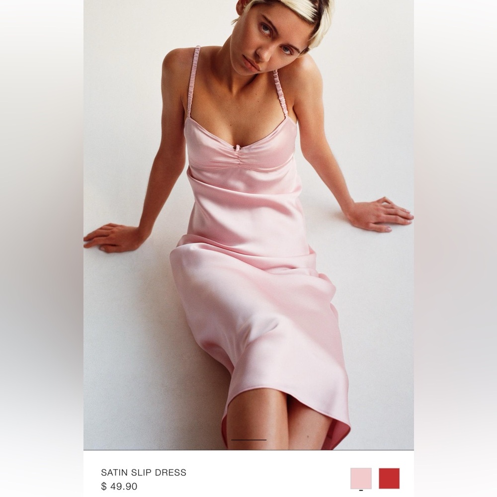 Zara Satin Slip Dress | Pink | Small